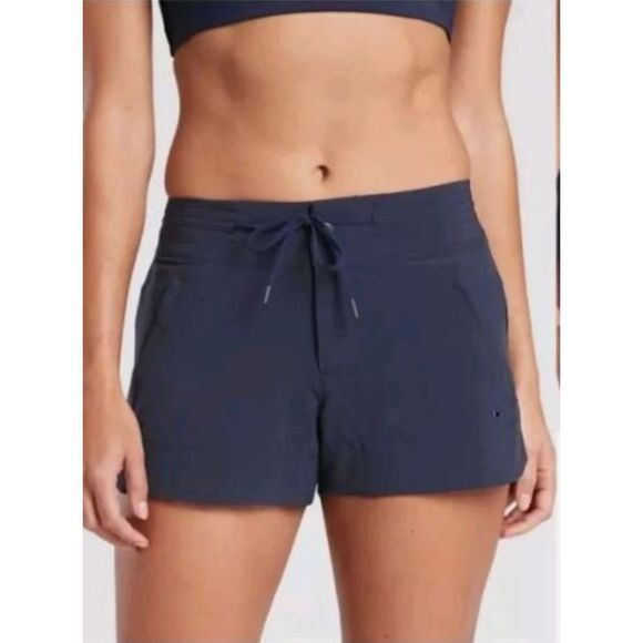 Athleta Hudson Boardshorts Zippered Pockets Drawstring Navy Blue Size 4 - Picture 1 of 9
